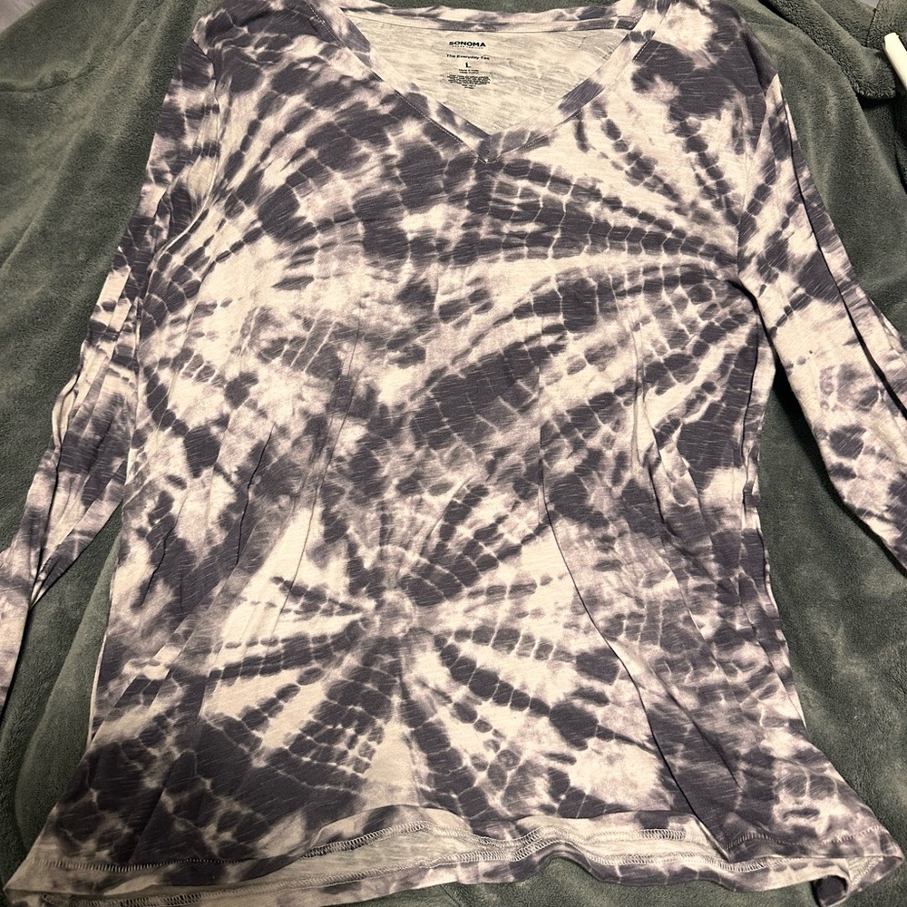 Sonoma Purple and White Tie-Dye Long Sleeve Top